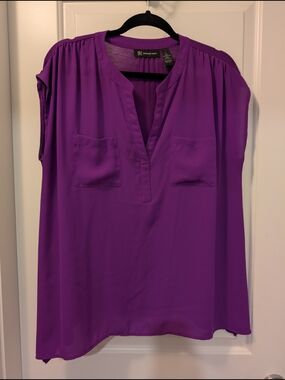 INC International Concepts Purple Split-Neck Sleeveless Blouse